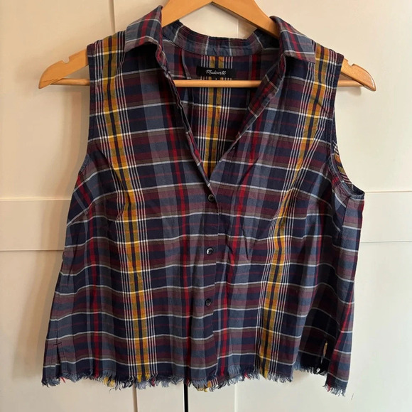 Madewell Sleeveless Crop Plaid Button Down Size Small - Picture 1 of 7